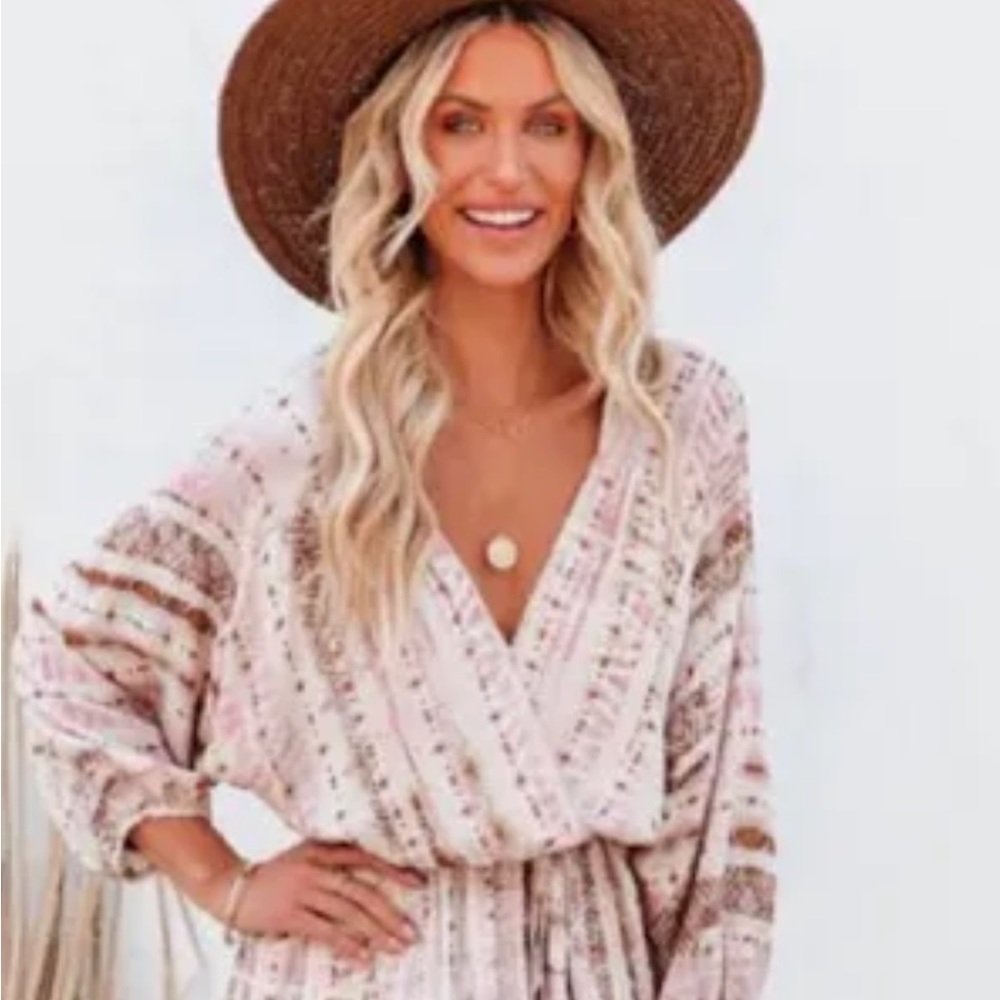 Pink and brown vici mini dress with tie waist
